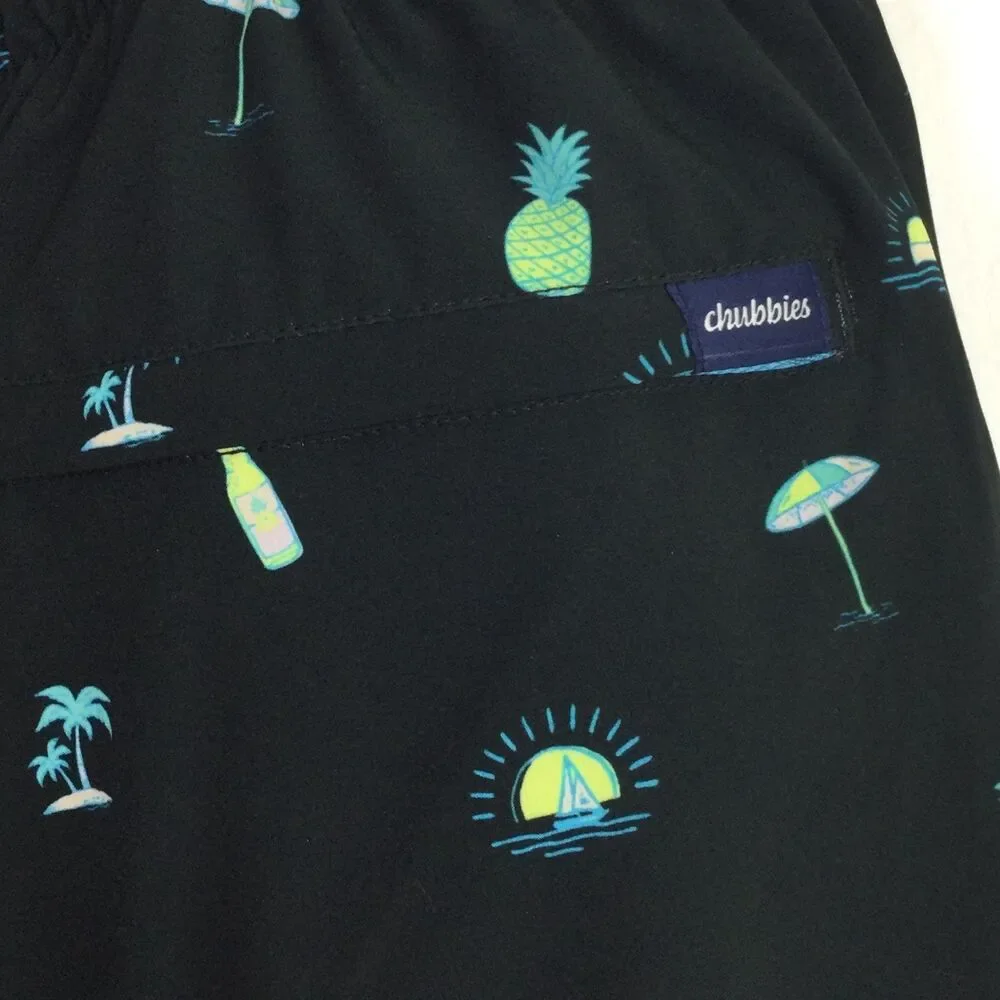 Chubbies Mens Lined Classic The Beach Essentials Swim Trunk Black Multi XXL NWT